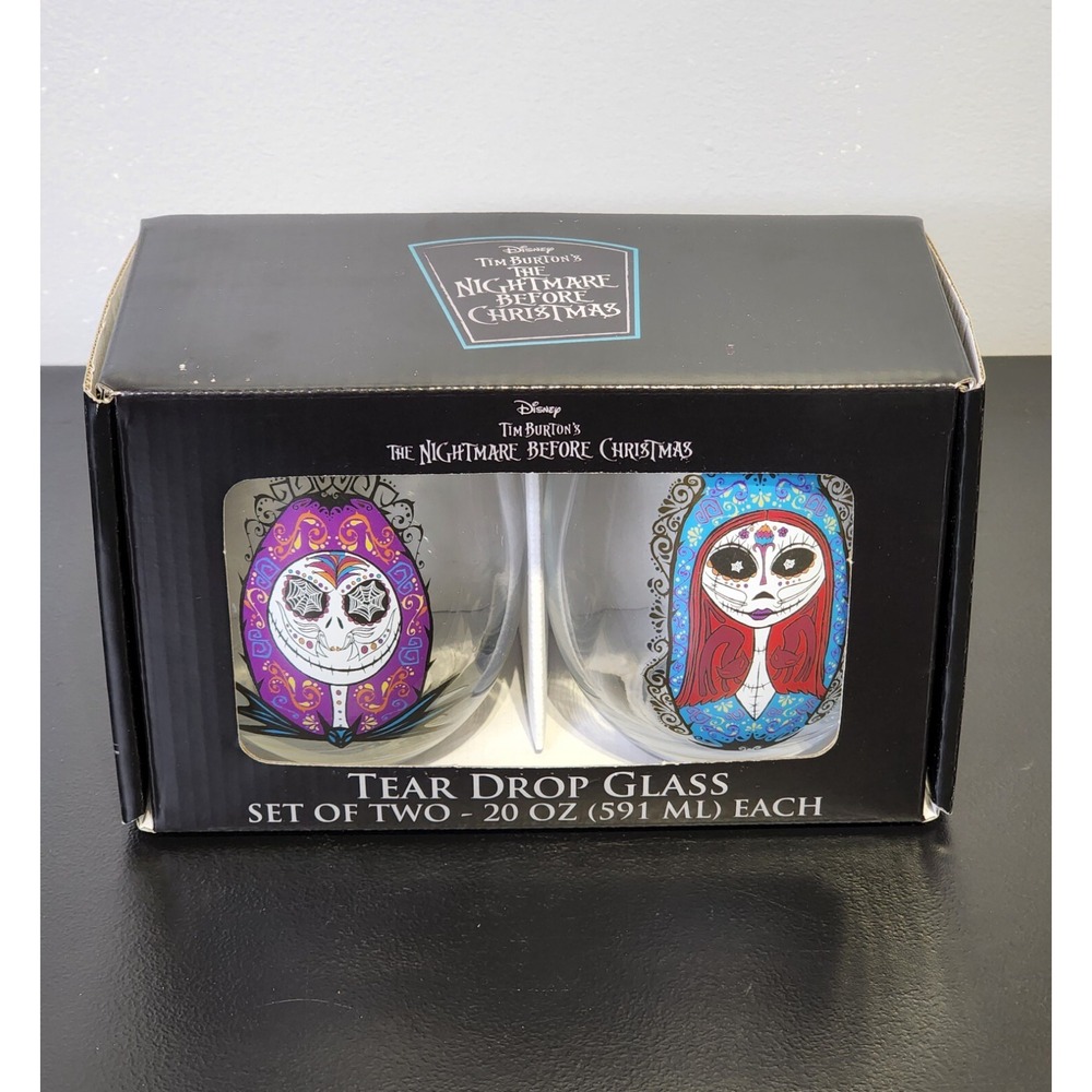 Disney The Nightmare Before Christmas 20 oz Stemless Tear Drop Wine Glasses